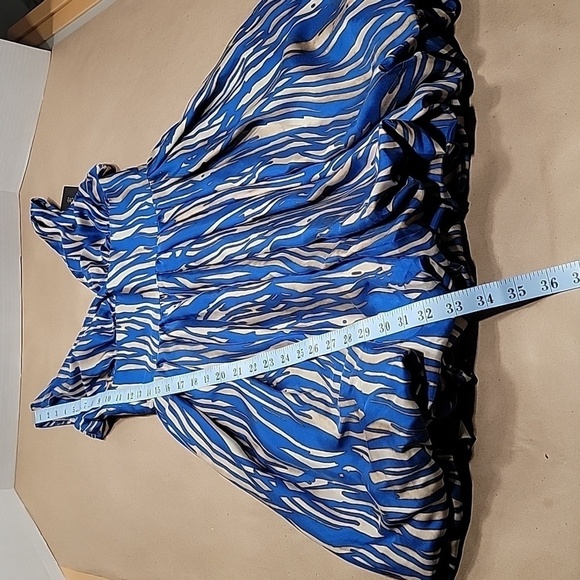 Rachel Zoe, Size 0 Cobalt Blue and Camel Abstract Striped Halter Dress 100% Silk - Picture 12 of 16